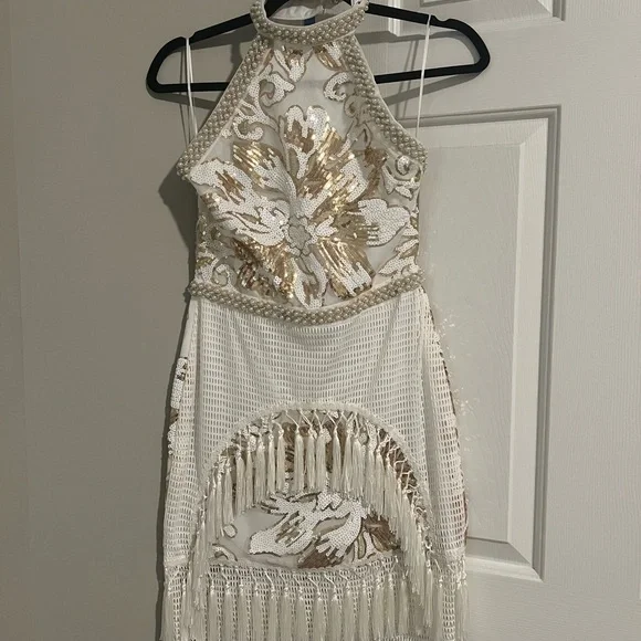 Like Gold Dust White Sequin Fringe Dress 12th Tribe - Picture 2 of 8